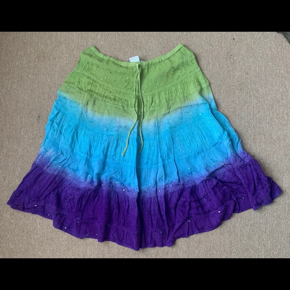 Tri-Colored Flowy Rayon Skirt